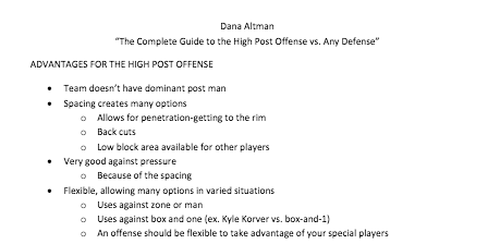 High Post Offense by Dana Altman Notes