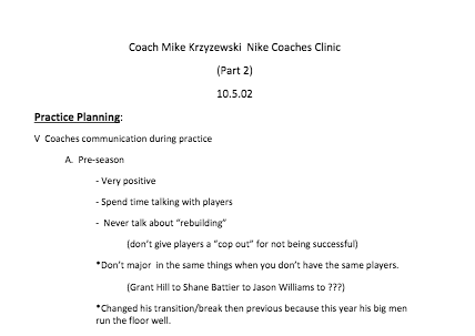 Mike Krzyzewski Practice Plan Organization, part 2 | Nike Basketball Clinic