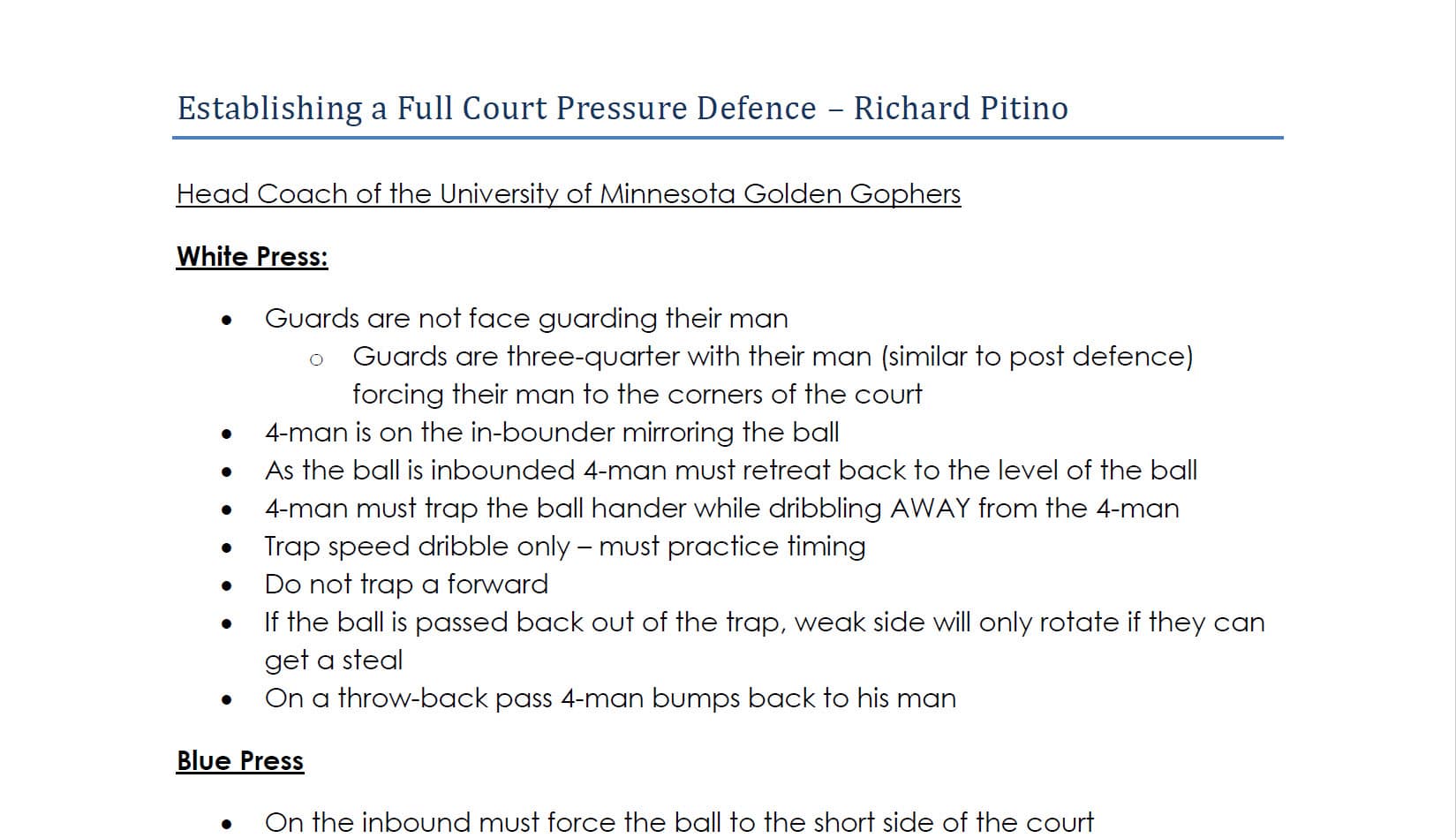 Full Court Pressure Defense